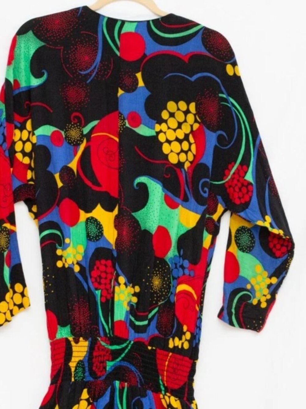 Vgt Carole Little 80s Smoked Drop Waist Maxi Dress Retro Bold Prints Colorful 10 - Picture 5 of 8